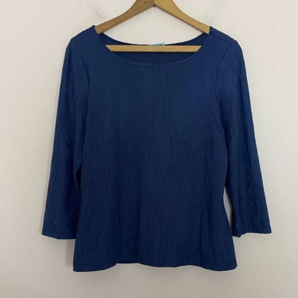 J. Mclaughlin Navy Blue Chain Link Pattern Knit Catalina Cloth 3/4 Sleeve Top - Picture 1 of 4